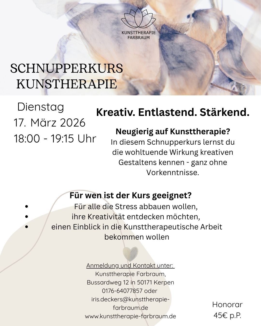 event - Schnupperkurs für Kunsttherapie? Für alle interessierten. Neugierig geworden? Dann melde dich gerne... - Schnupperkurs Kunsttherapie