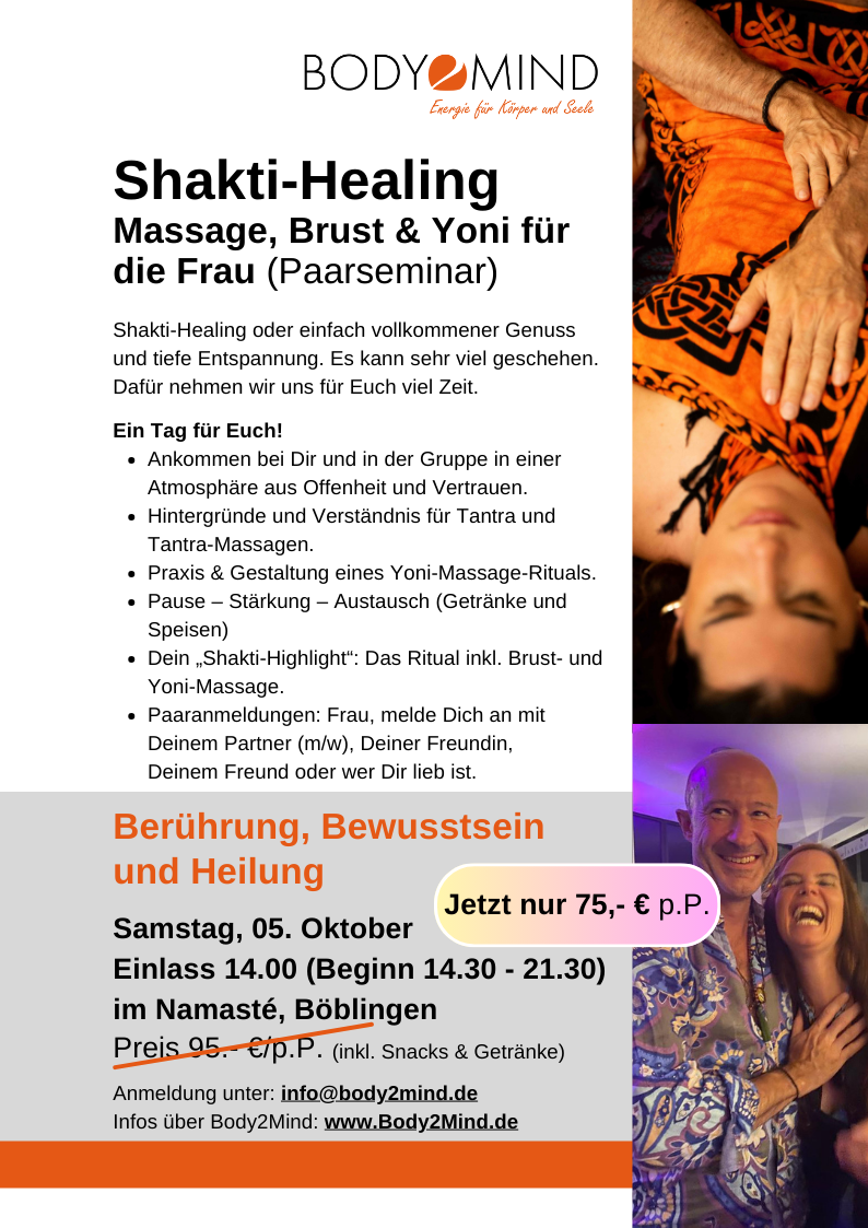 event - Shakti Healing - Massage Brust & Yoni für die Frau, Paarseminar