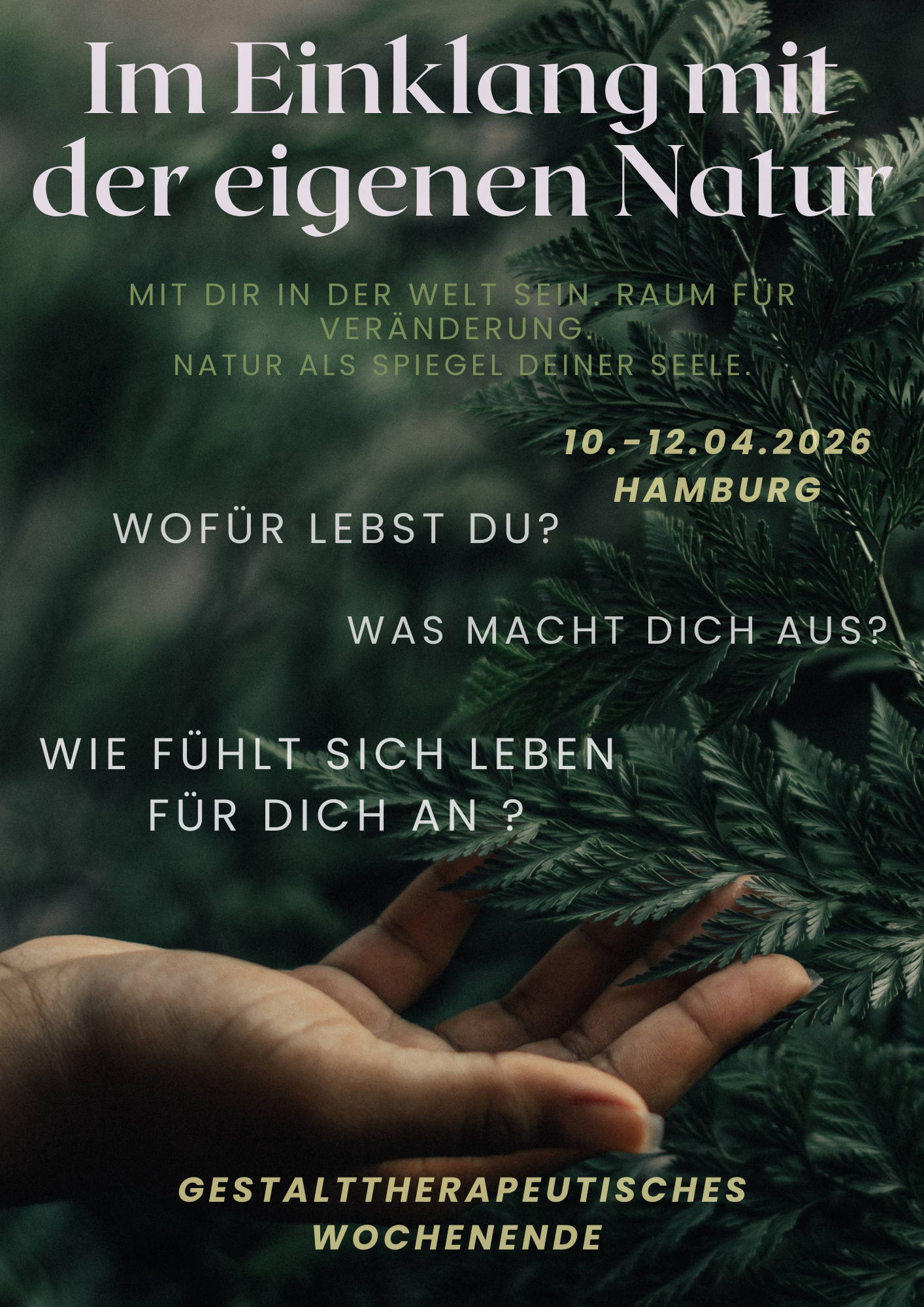 event - Flyer Vorderseite als Seminarüberblick - Im Einklang mit der eigenen Natur - Gestalttherapeutisches Wochenende