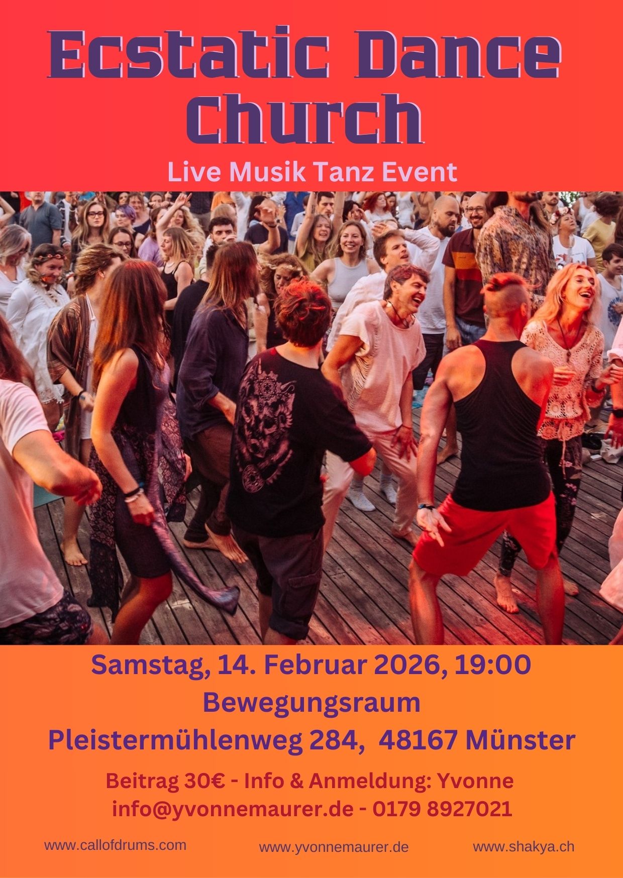 event - Unser aktuelles Poster für Ecstatic Dance Church in Münster - Ecstatic Dance Church mit Live Musiv von Rishi & Shakya