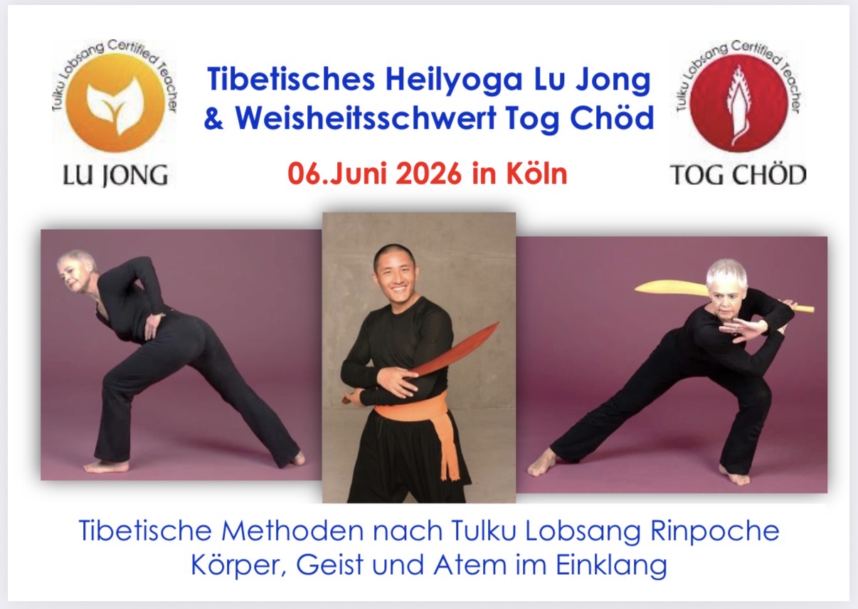 events - Overath - Daniela Schmid zeigt Lu Jong und Tog Chöd. Mitte: tibetischer Lama Tulku Lobsang Rinpoche - Tibetisches Heilyoga und Weisheitsschwert