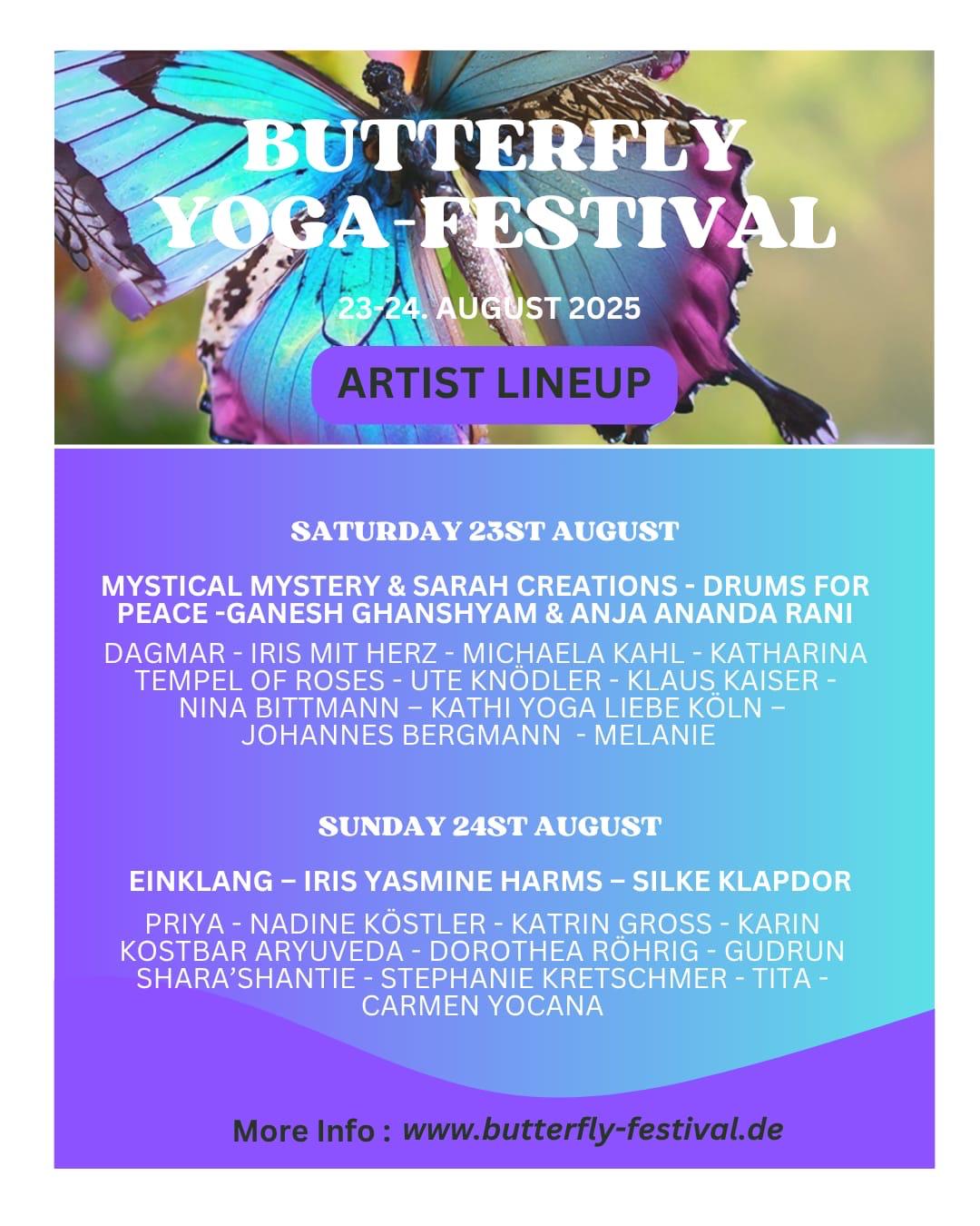 event: Line Up Artist Samstag 23.08.2025 + Sonntag 24.08.2025 - Butterfly-Yogafestival