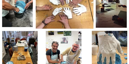 events - Köln Dellbrück - Kollage mit Fotos des Workshops  - Achtsame Handabformung