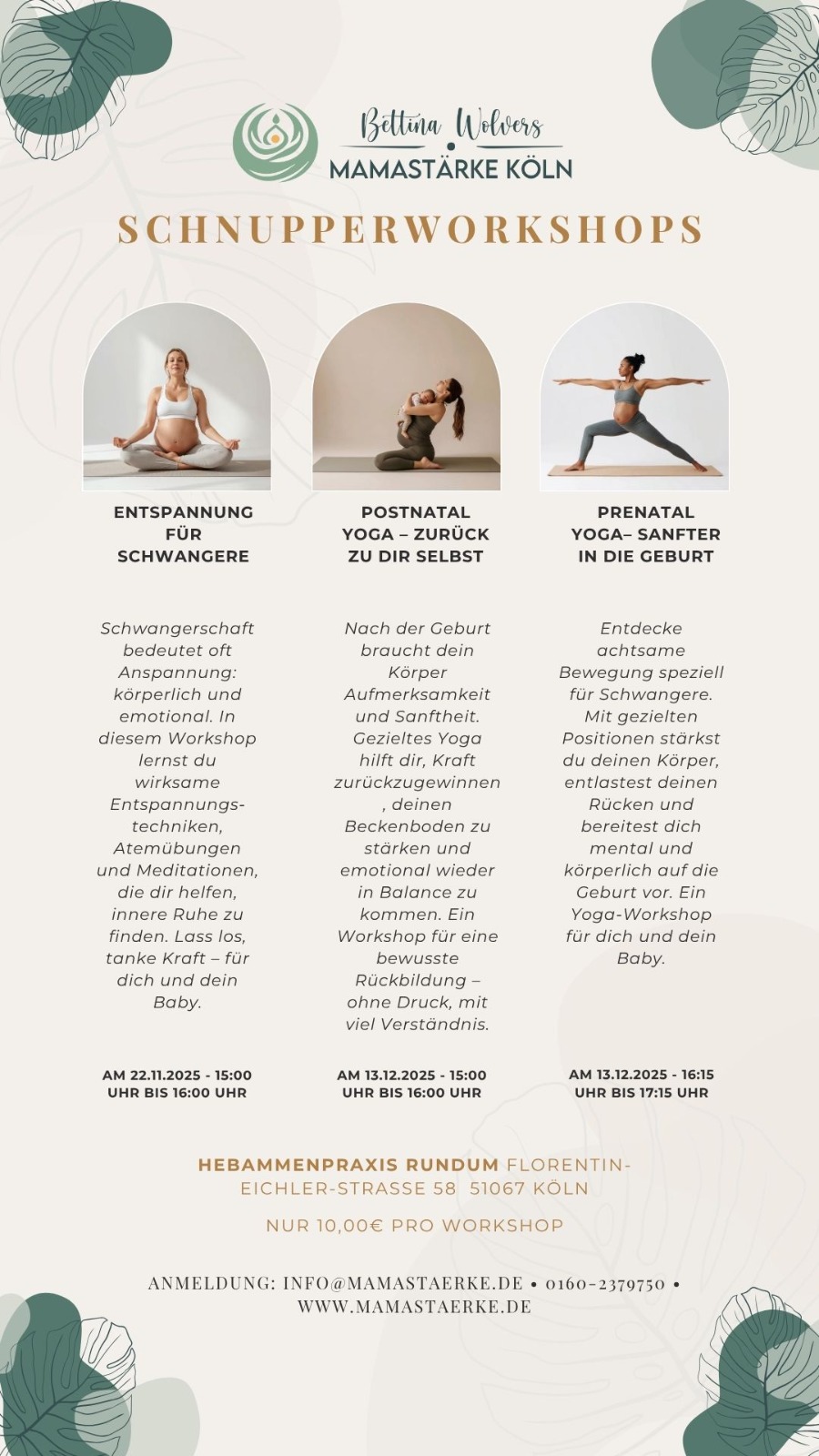 events - Hier ist der Flyer für die Schnupperworkshops im November und Dezember 2025. - Bettina Wolvers | MamaStärke Köln