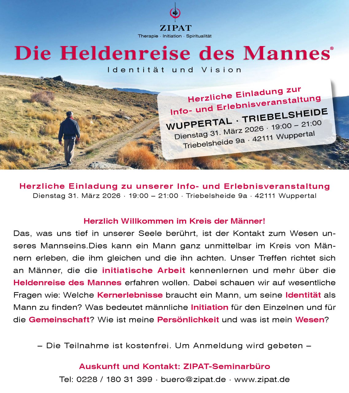 events - Kategorie: Meditation - Köln Mülheim - DIE HELDENREISE DES MANNES - Info- & Erlebnisabend in WUPPERTAL