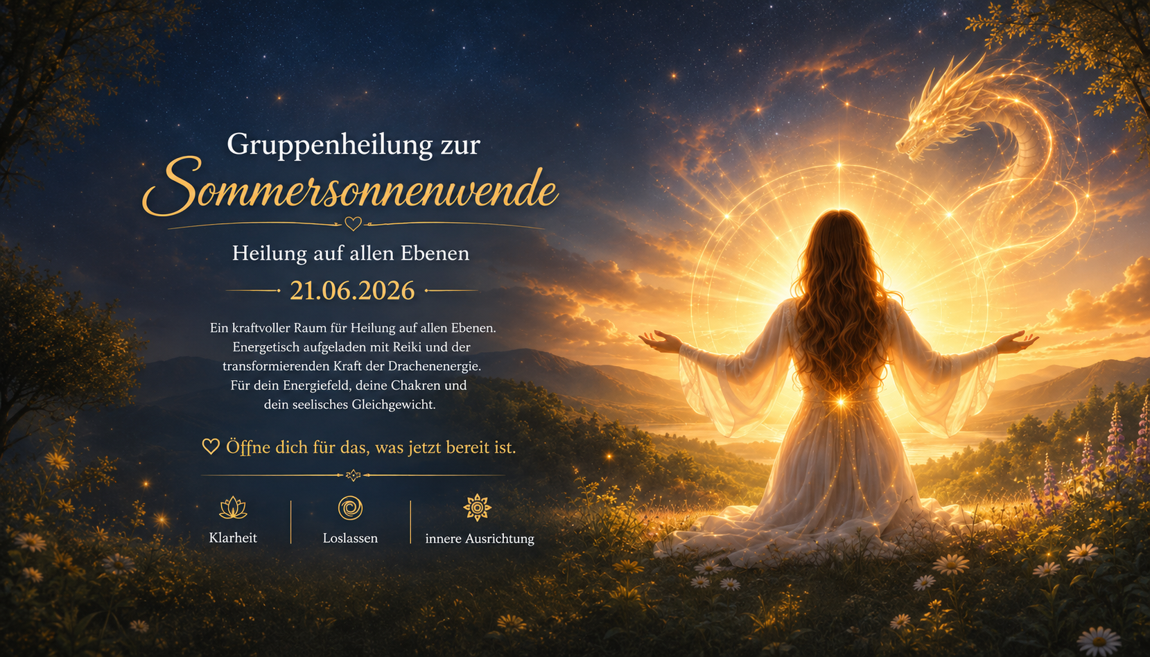 event: Energieheilung zur Sommersonnenwende - Energetische Gruppenheilung zur Sommersonnenwende 🌞 mit Reiki & Drachenenergie (Fernheilung)